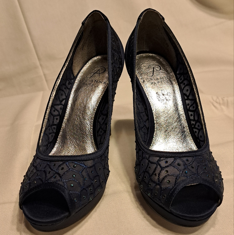 Elegant Navy Blue Peep-Toe Heels